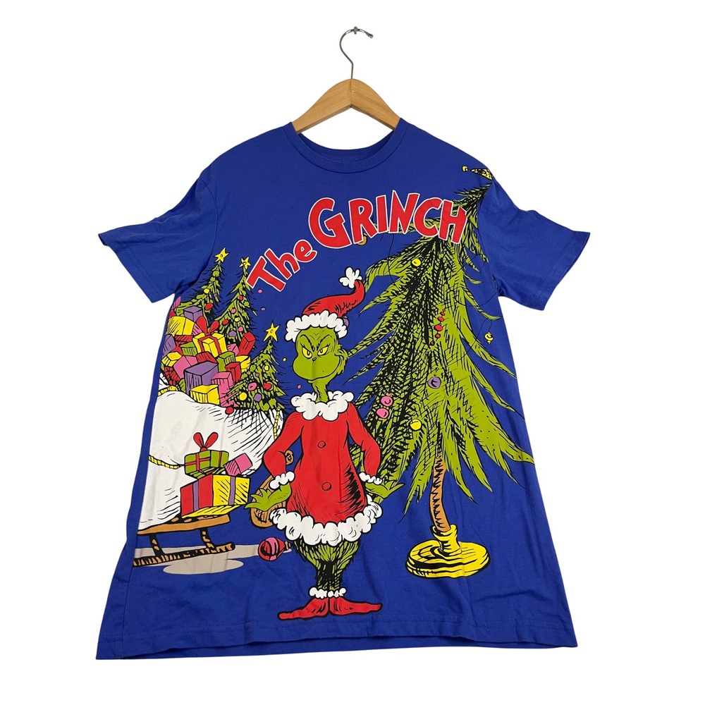 Dr Seuss The Grinch Christmas Graphic T-Shirt Blue Mens Small 2022 Holiday Tee